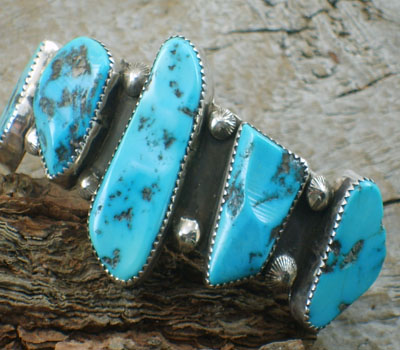 Native American Kingman Turquoise 5 Stone Cuff Bracelet - sz 7